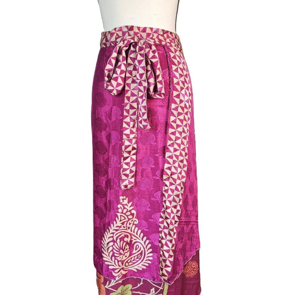 Kariza Maxi Wrap Skirt Womens One Size Burgundy Ping Apple Print Double Sided